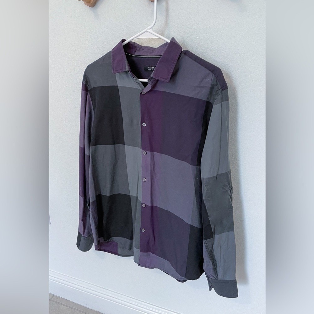 Alfani | Mens Purple and Grey Button‎ Down Shirt